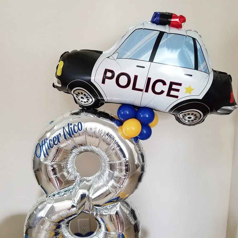 Police Birthday Party Decorations Spirals Police Latex Balloons Police Car Foil Balloons  Police Cake Topper for  Birthday