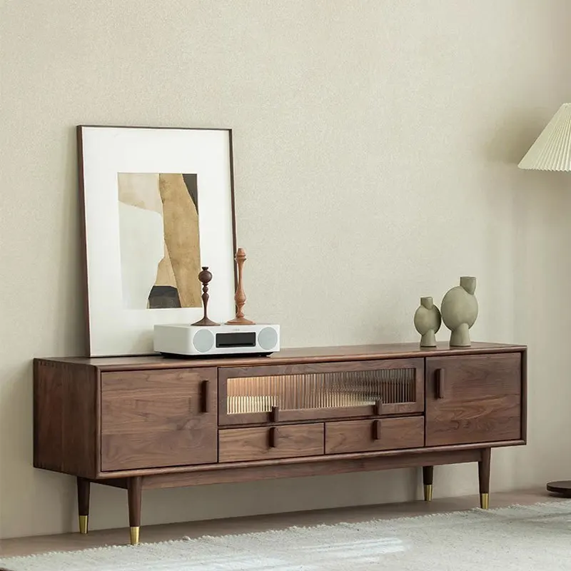Настраиваемый североамериканский минималистичный телевизор из цельного дерева, латунные ножки для гостиной, простая комбинация мебели для маленькой квартиры