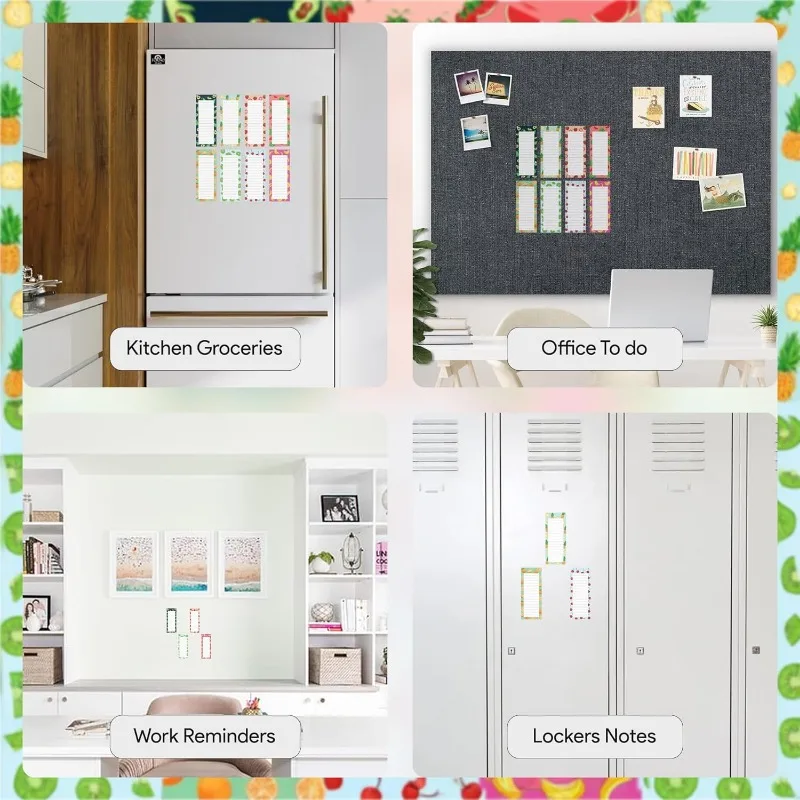 8 دفاتر ملاحظات مغناطيسية بتصميمات فواكه، 25 ورقة لكل منهما، للقائمة والتذكير