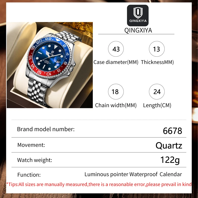 QINGXIYA Brand New Luxury Stainless Steel Quartz Watch for Men Waterproof Luminous Date Fashion Men Watch Casual Mens Watches