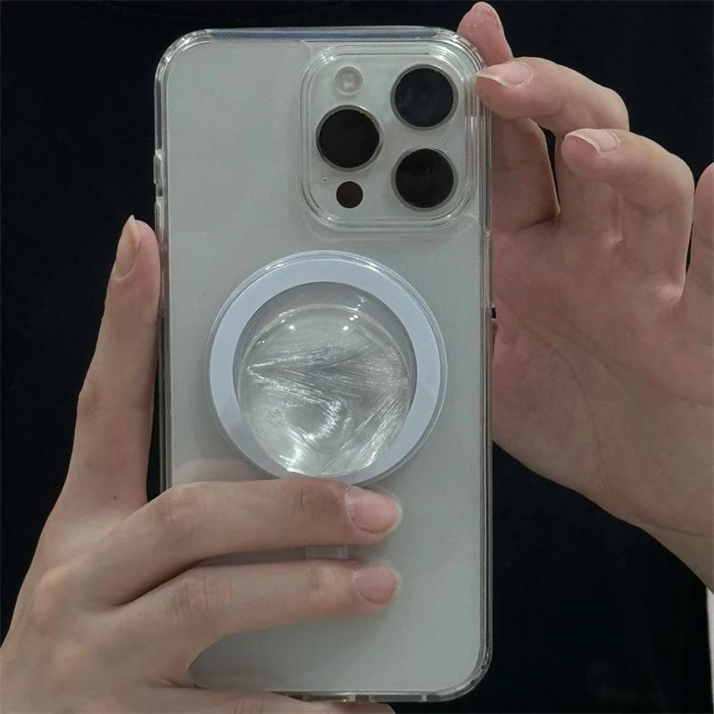 

Korean Cute 3D Crystal Silvery Feather Pattern Magnetic Stand Holder Phone Grip Tok For iPhone Phone Bracket for Magsafe Griptok