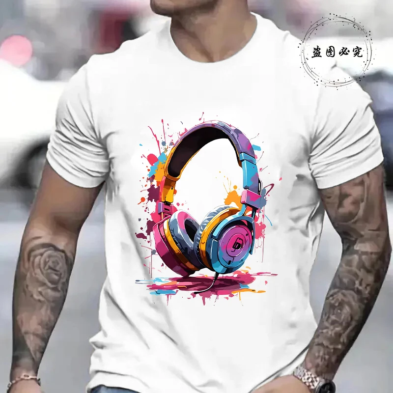 Hip Hop Melting Headset Graphic Tops Fashion Tee Shirt for Men Casual Streetwear Cool T-shirt Summer Men's Oversized Clothing