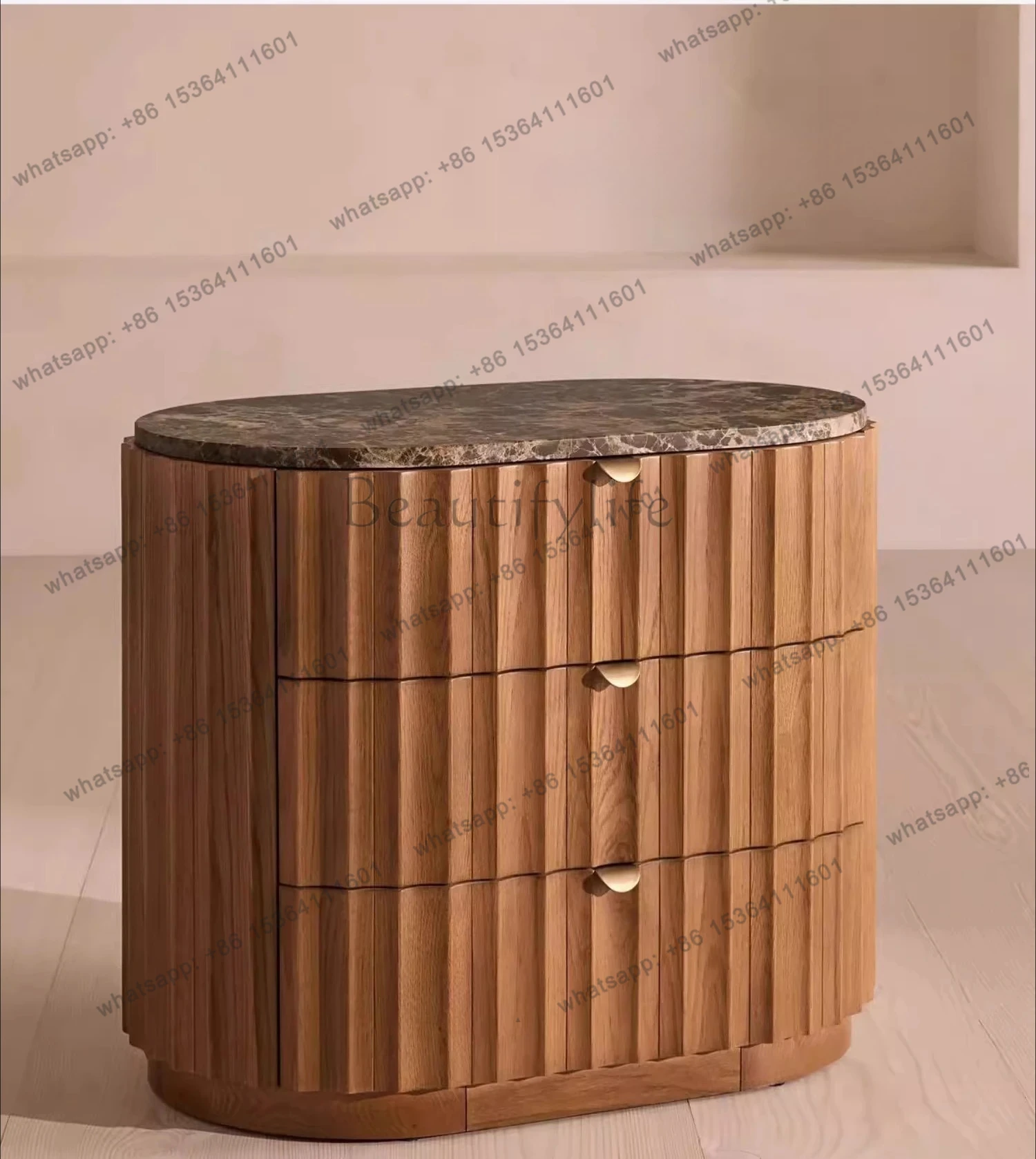 

Italian light luxury marble bedside table log medieval three pumping storage cabinet solid wood simple storage cabinet