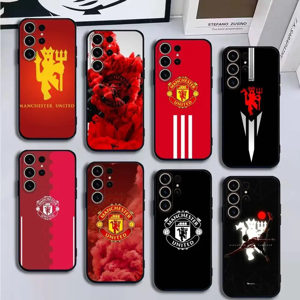 football M-manchester Phone Case For SamsungS25,24,21,22,23,30,Ultra,20,Plus,Fe,Lite,Note,10,9,Soft Black Cover