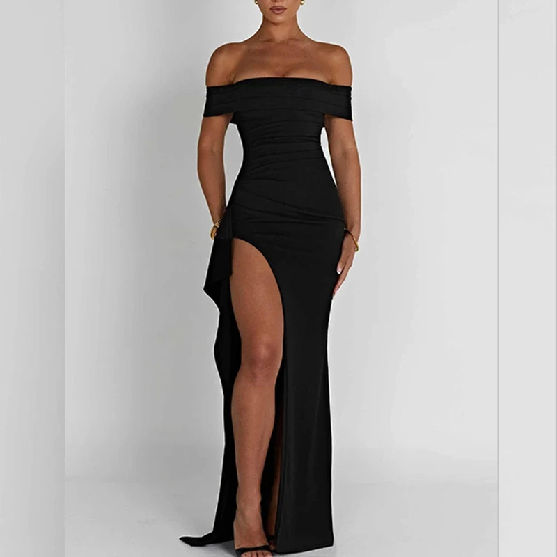 Elegant One Shoulder Split Dress Elegant Party Evening Dress Casual High Waist Knitted Open Back Sexy Dress
