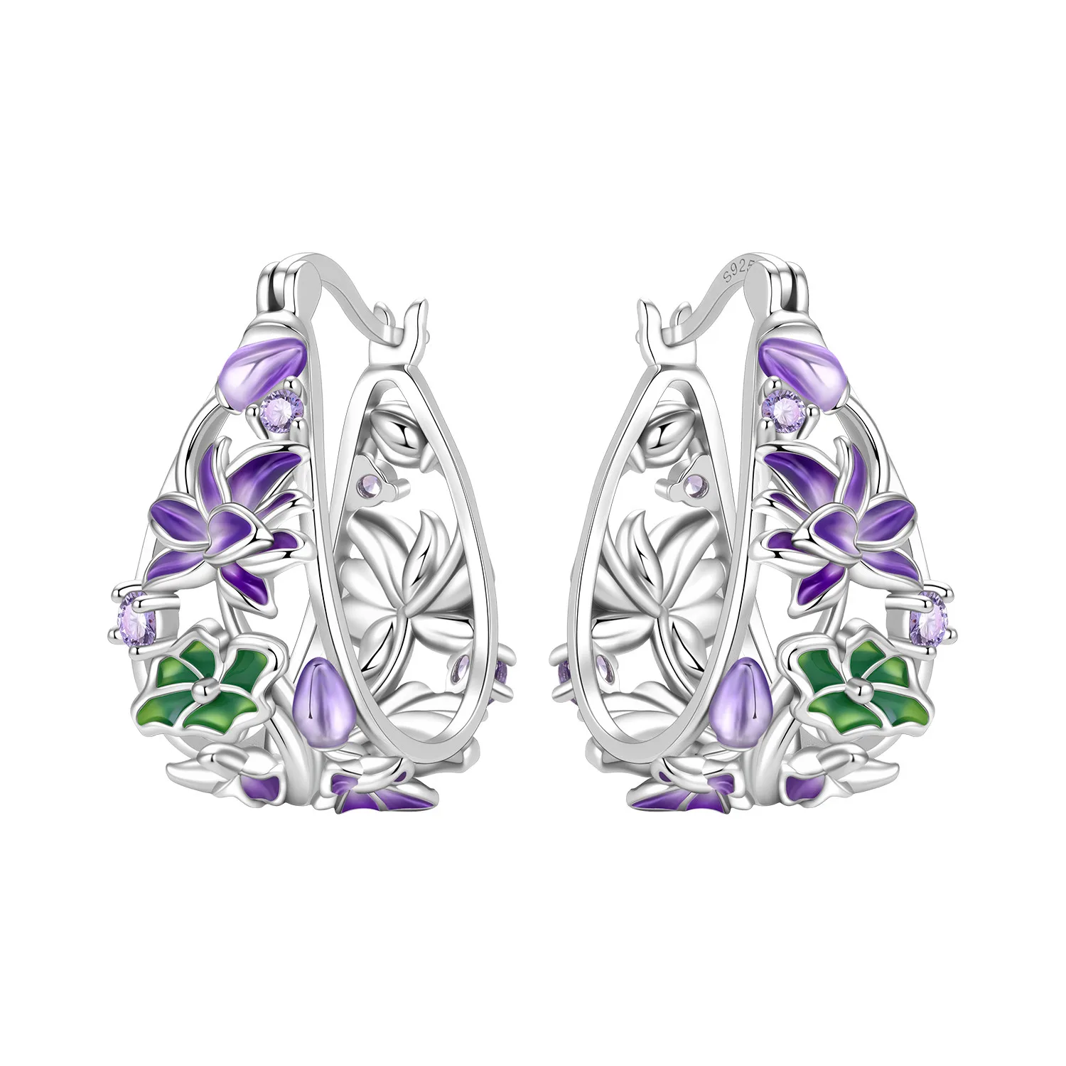 Original 925 Sterling Silber Ohrringe, Vielseitige Exquisite Iris-Blumen-Ohrringe, Schmuck für Frauen, Geburtstagsgeschenk – Detail 1