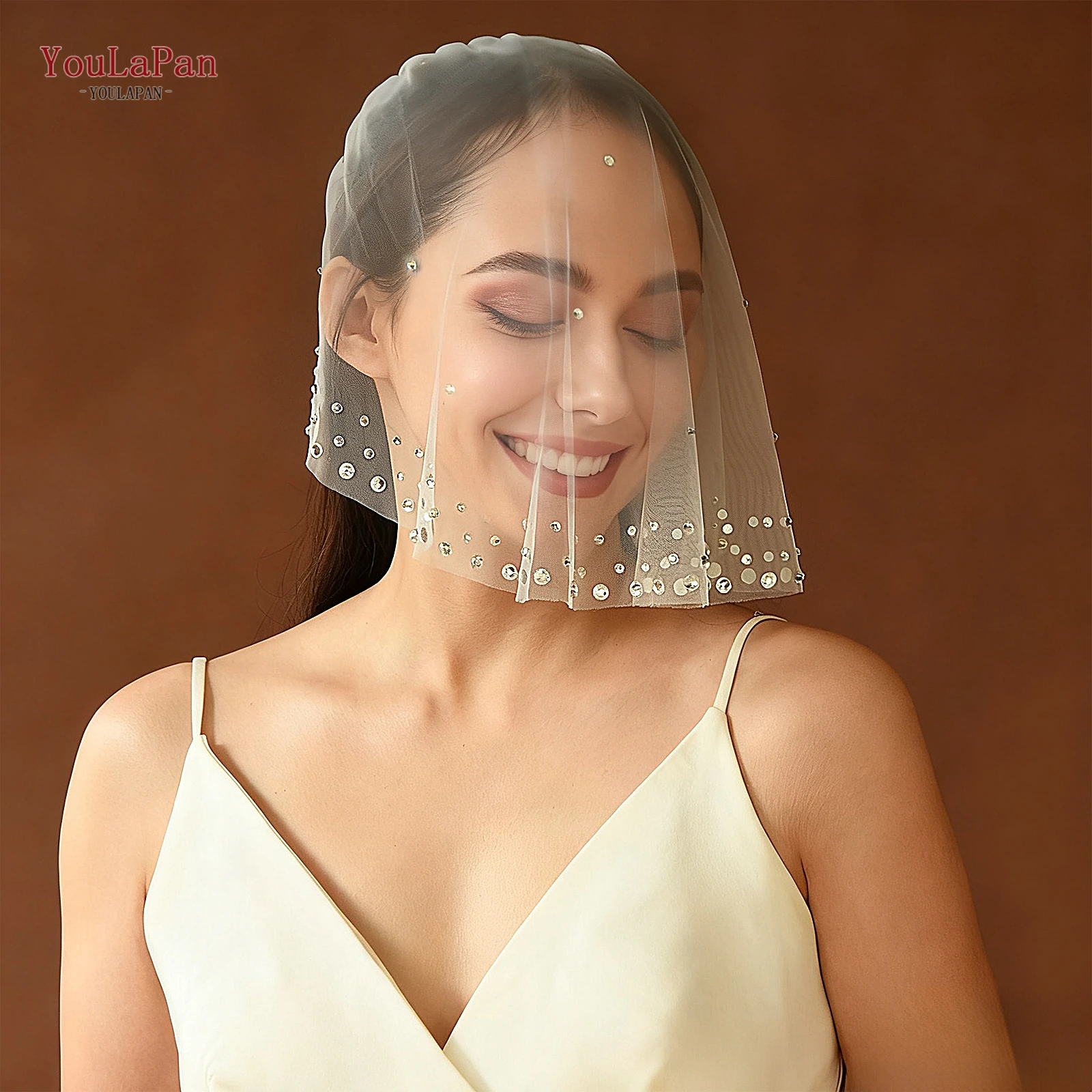 Youlapan Ma06 حجر الراين الزفاف أحمر الخدود الحجاب بلينغ بلينغ اكسسوارات الزفاف الزفاف مع مشط الشعر أحمر الخدود الحجاب للتخصيص