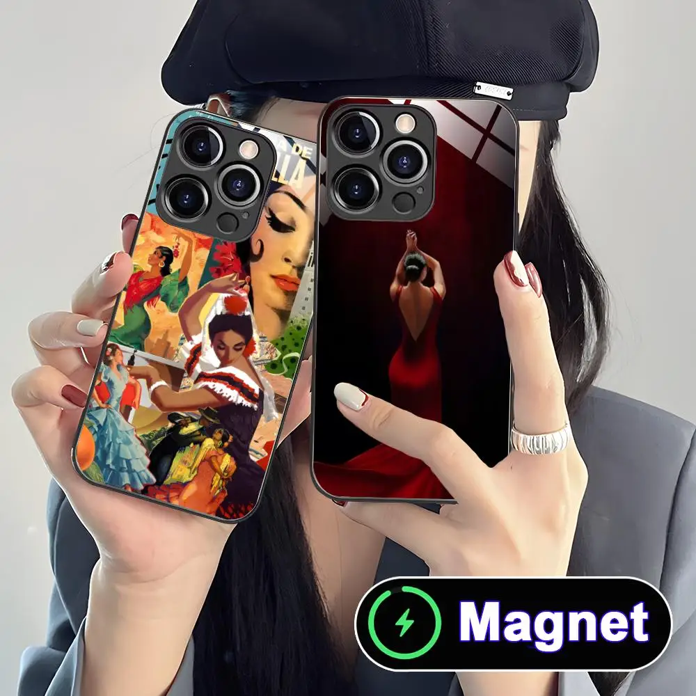 

Spain Flamenco Phone Case for iPhone 17 16 15 14 13 12 11 Air Pro Max Plus Mini Glass Magnet Cover