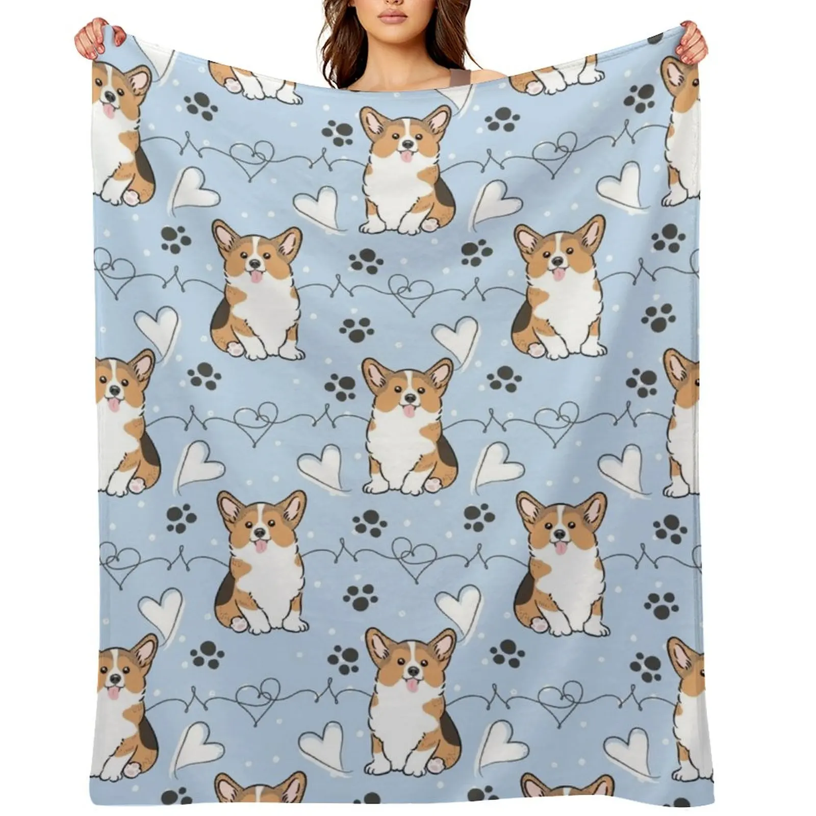 Love Corgi - بطانية رمي ثلاثية الألوان من سابل، بطانيات ناعمة لمصممي القيلولة الأشعث #2