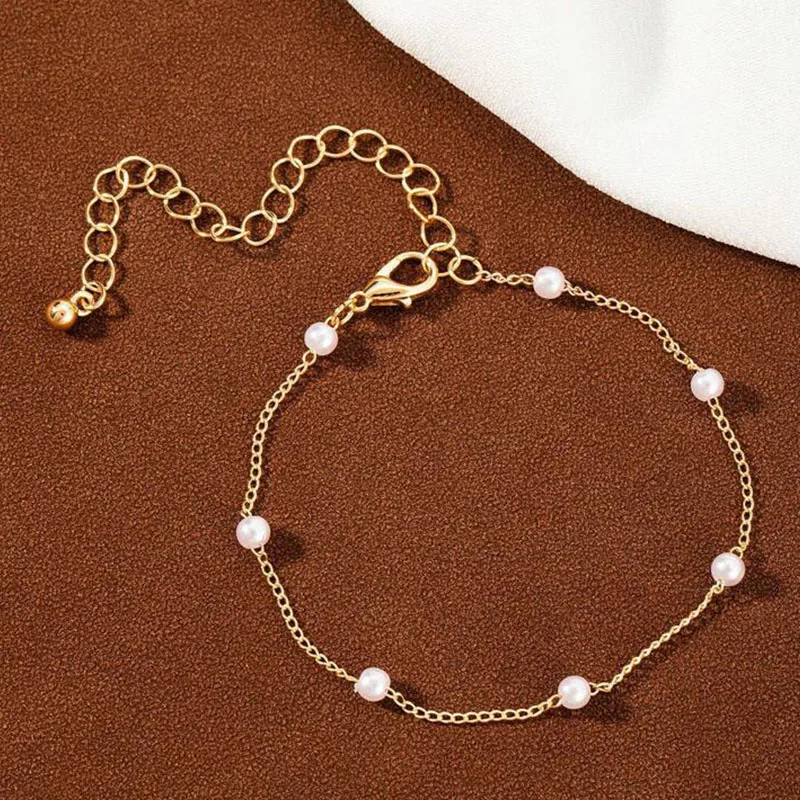

New Simple Metal Style Elegant Imitation Pearl Bracelets for Womens Goth Beads Chain Bracelets Trend Jewelry Accessory GIft