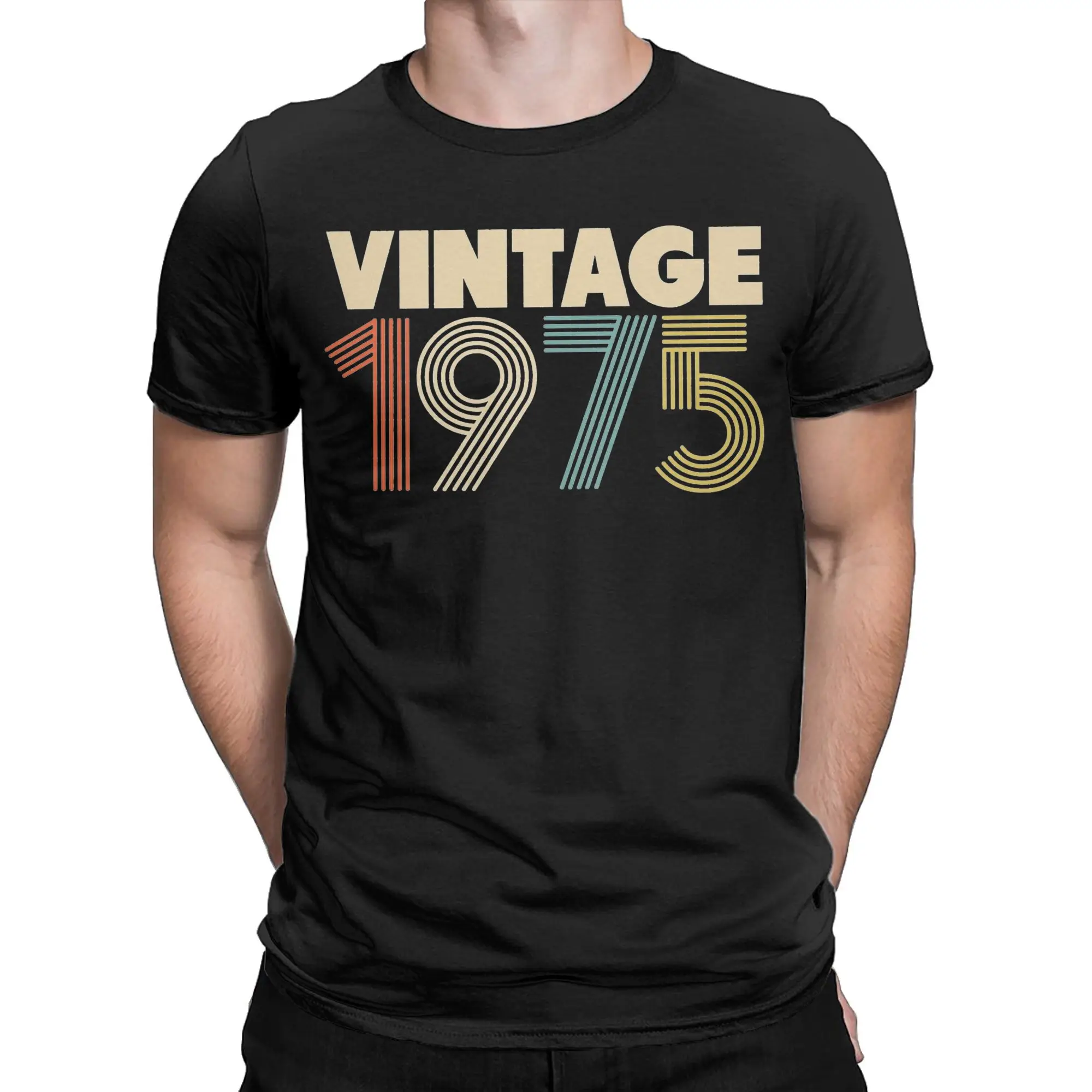 Men T-Shirts Vintage 1975 50 Years Old Fashion 100% Cotton Tees Short Sleeve  T Shirts Round Collar Clothes Birthday Gift