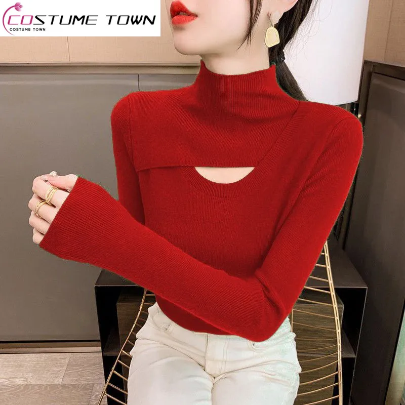 

Blue Base Shirt Versatile 2023 Spring New Women's Warm Wear Fashionable Long Sleeved Top Thickened Half High Neck Knit