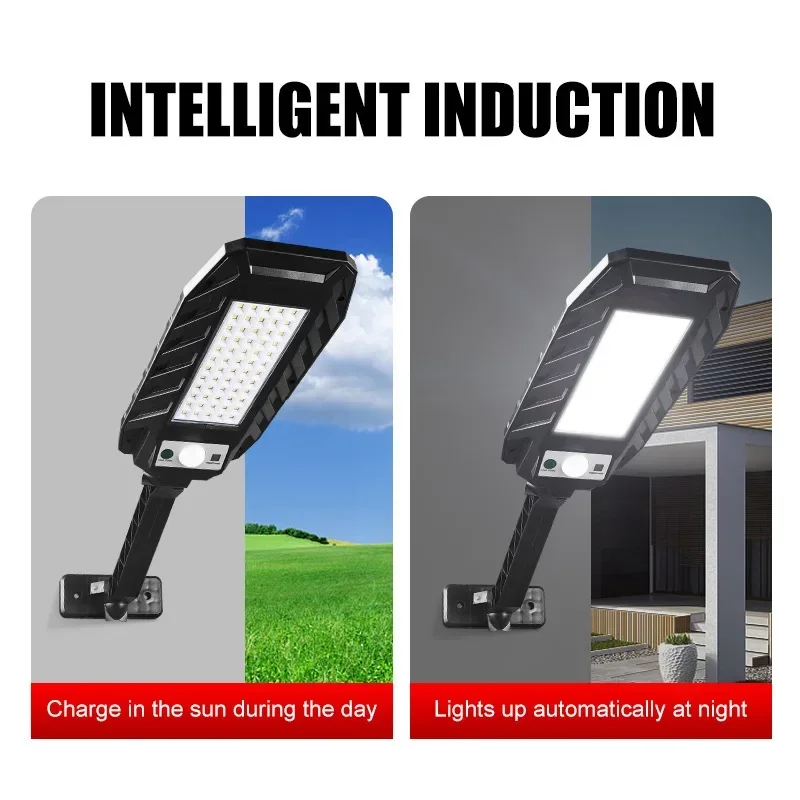 Luz de inundação solar ajustável, Motion Sensor Lights, segurança sem fio, remoto, ajustável, 60LED, 120COB, 180COB, 2024