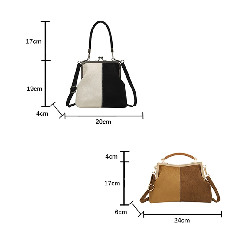 

Women Retro Crossbody Bag Frosted PU Leather Handbag Large Capacity Kiss Lock Clutch Shoulder Bag Short Handle Vintage