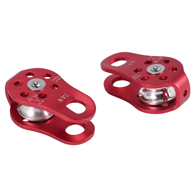 N96R 2 Pcs Rock Pulley Rope Tree Climbing Climber Arborist Fixed Pulley Red