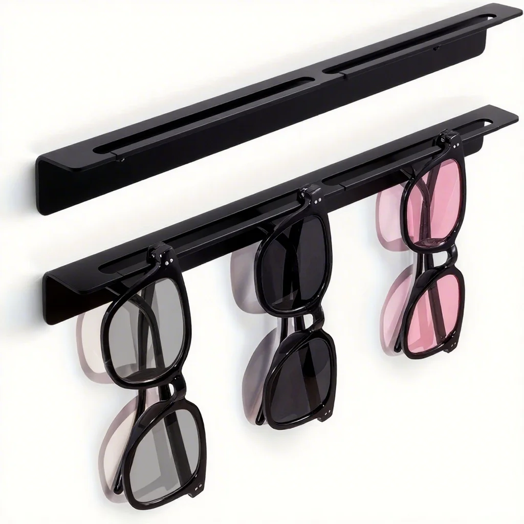 Wall Mounted Glasses Holder, Minimalist, Metal, Multiple Hooks + Durable Iron Alloy Construction with Sleek Finish