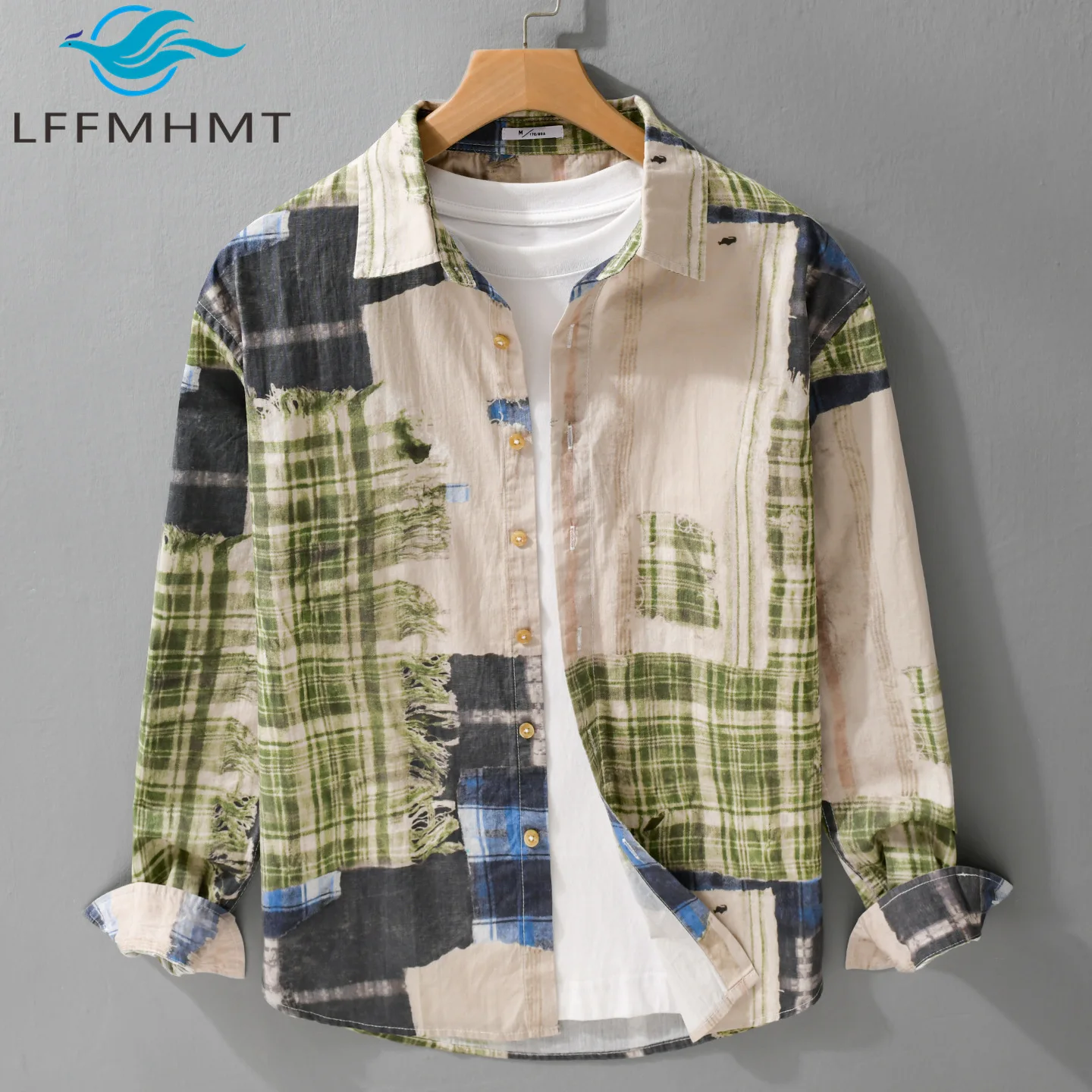 

Мужская повседневная свободная рубашка с длинным рукавом из 100% хлопка, осень-зима, винтажный узор, модная универсальная рубашка с принтом 9135