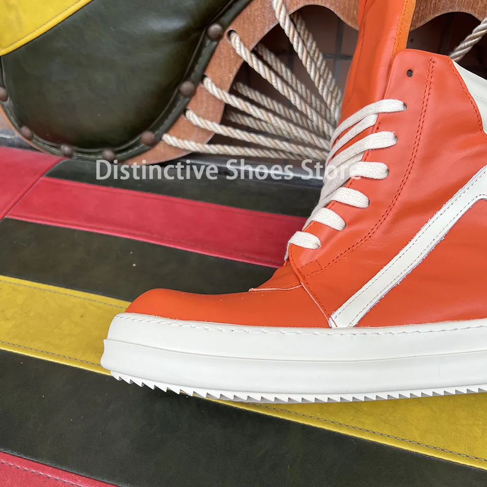

R-o Classic Men Shoes Orange Leather High Top Boot Casual Geobasket Lace Up Ankle Boots Fashion Zipper Women Sneakers Brand Shoe