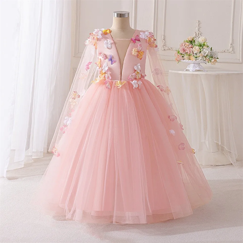 

Spring Girls Print Fluffy Princess Dress Elegant Long Sleeve Mesh Fairy Dress Fashion Kids Girl Festival Party Ball Gown ﻿