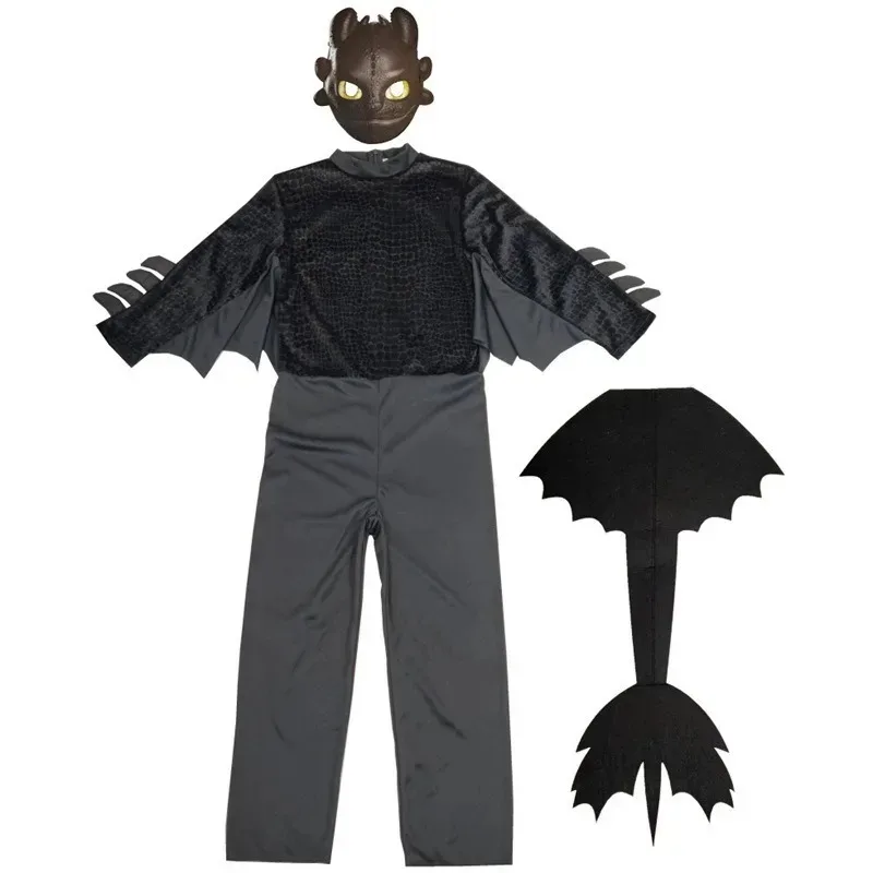 ♥ Nuevo Conjunto de Disfraz de Halloween 2026 de Desdentado para Niños, 3 Piezas, Traje de Dragón para Cosplay con Alas de Cola Desmontables, Cómo Entrenar a tu Dragón ♥ ♥ ★