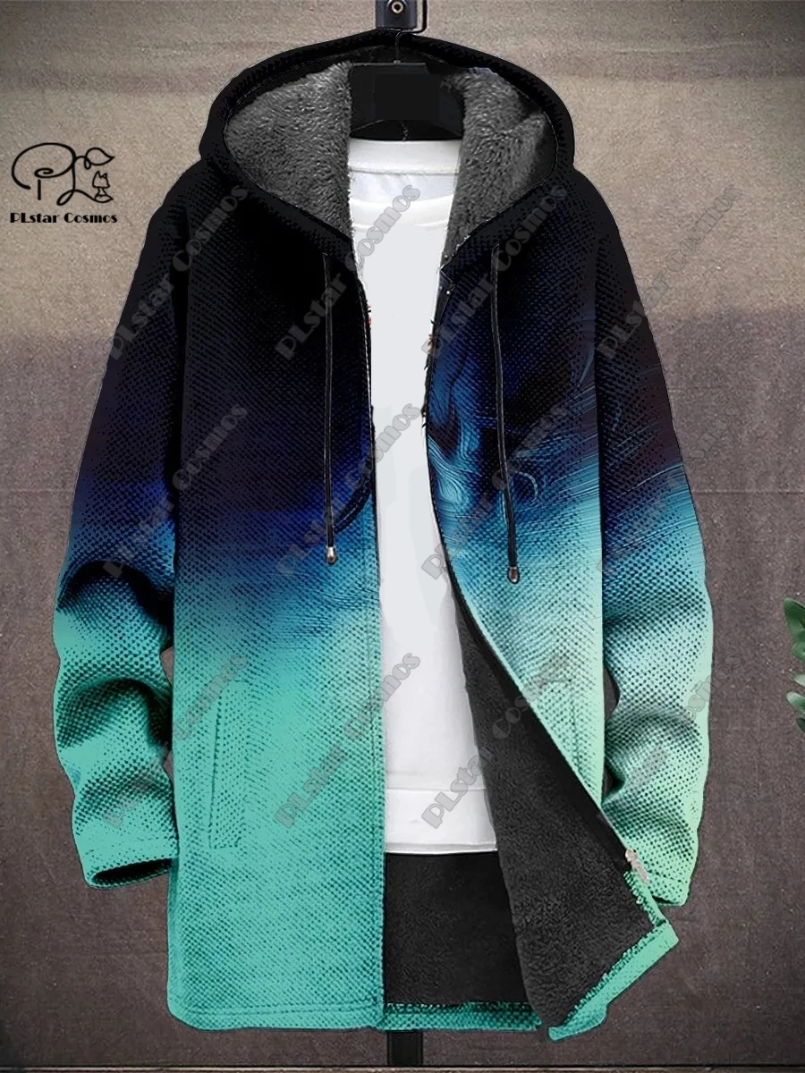 New 3D printing retro abstract art multi-color winter hooded zipper coat men's women's fleece universal casual warm jacket D-5