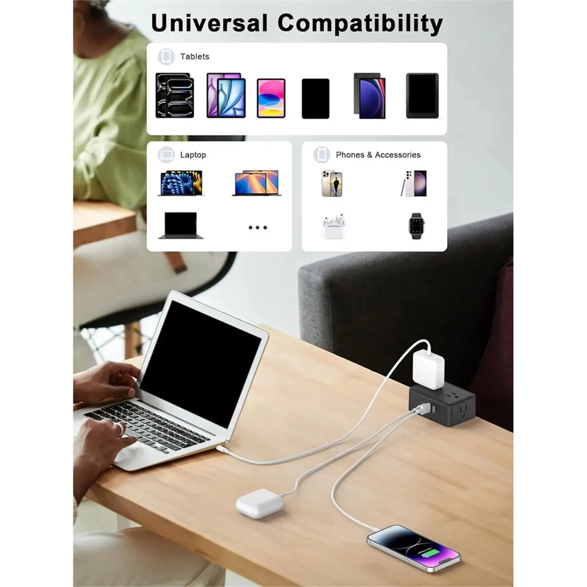 Desk Clamp Power Strip 13 Outlet 2USB-C Ports,2 USB-A Ports,Desktop Mount Outlet Spaced Surge Protector US Plug