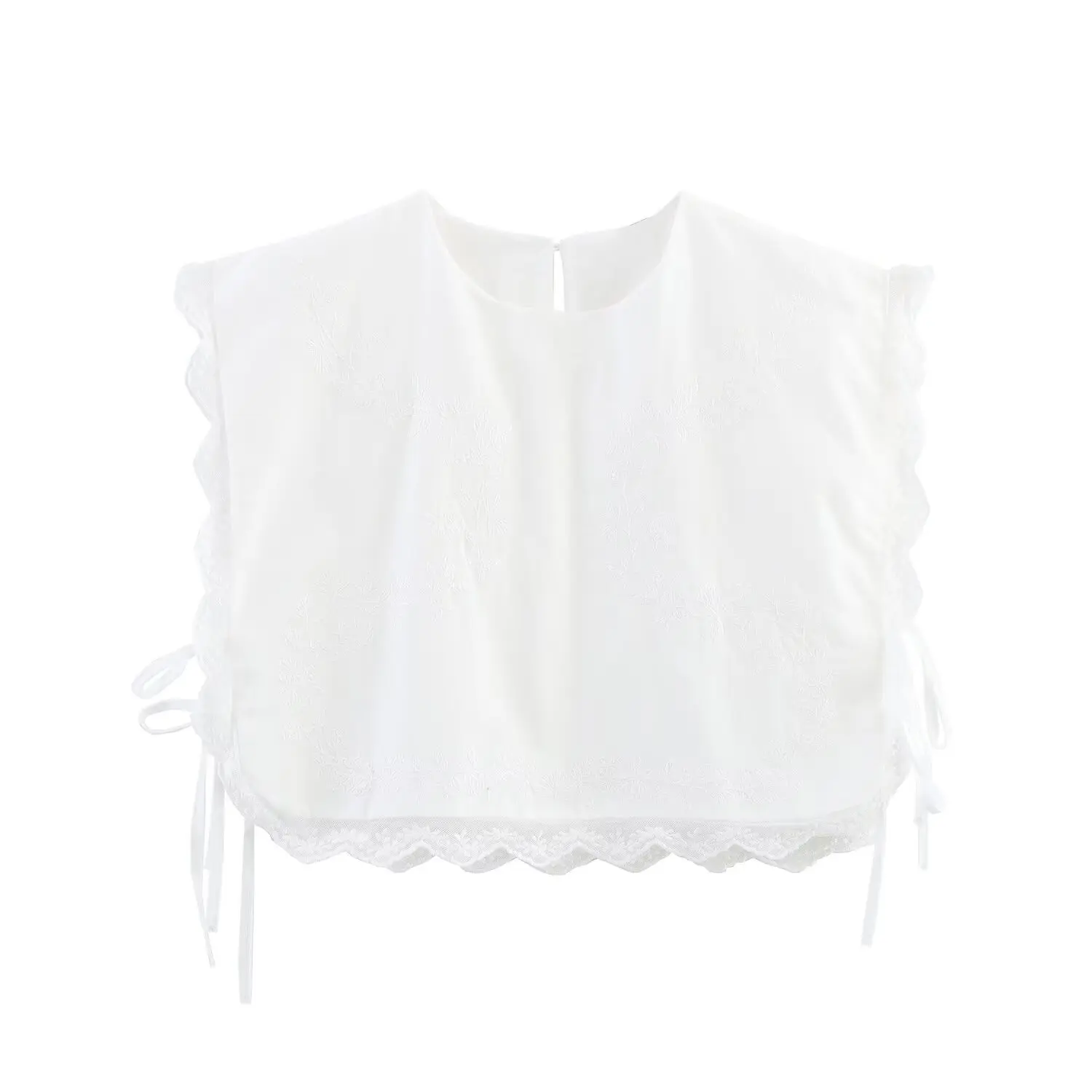 JNLEAOG Dames geborduurde knooptop Franse Sle Slim Fit Polyestervezel No Sve rond Ne Normale lengte