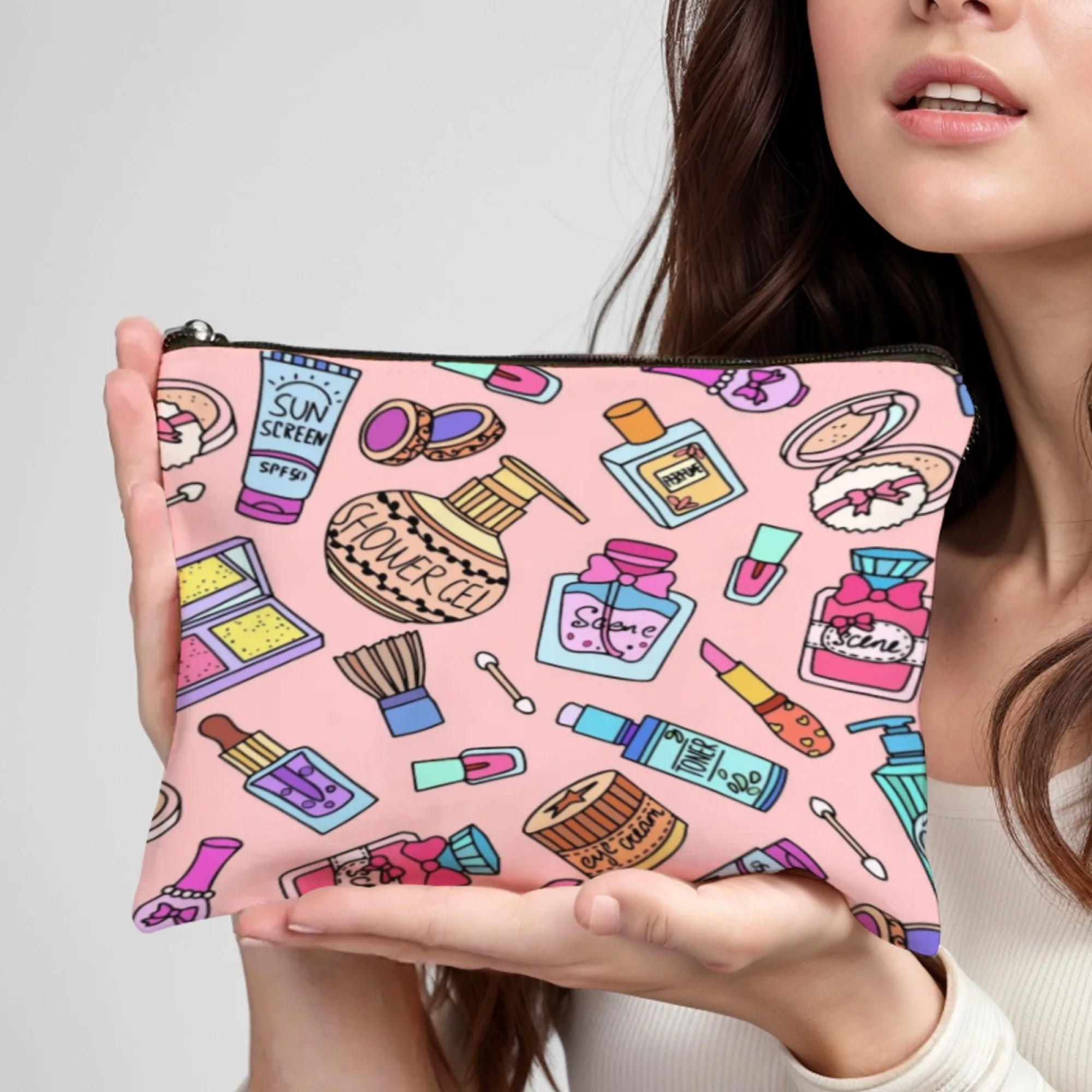Cute Cartoon Makeup Skincare Bag, Aesthetic Cosmetic Organizer Pouch, Large Travel Toiletry Bag For Women Girls