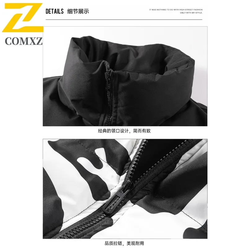 COMXZ الرجال باركر معطف 2025 سميكة الدافئة يندبروف عادية التخييم نزهة الشتاء الحشو السفر الشارع الشهير القطن وسادة مبطنة
