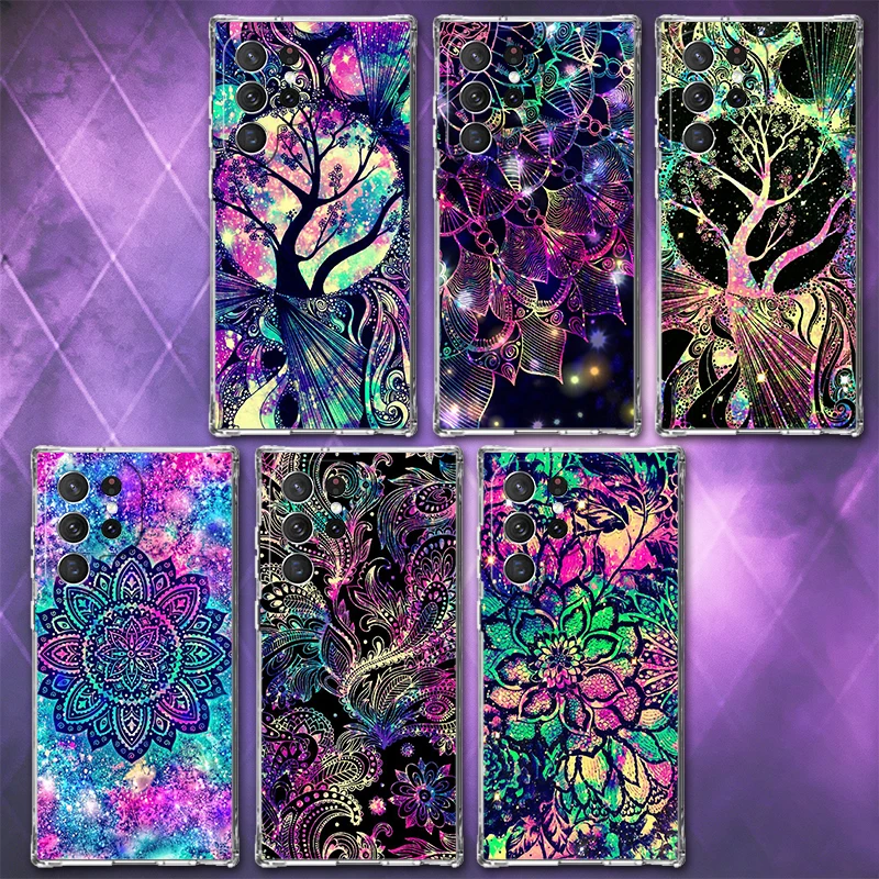 Mandala Sunflower Dreamy Style Soft Phone Case For Samsung Galaxy S26 S25 Edge S24 S23 Ultra S21 S20 FE S22 Plus + Pattern Back