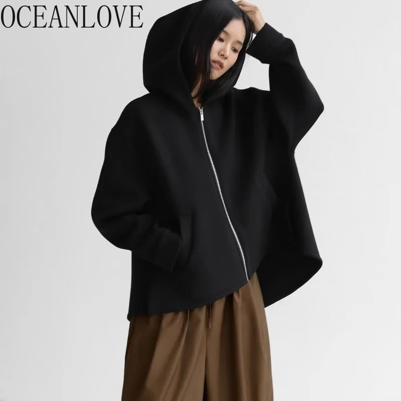 

OCEANLOVE Irregular Vintage Womne Hoodies Zipper Autumn Winter Japanese Style Sweatshirts Fashion Retro Sudaderas Mujer
