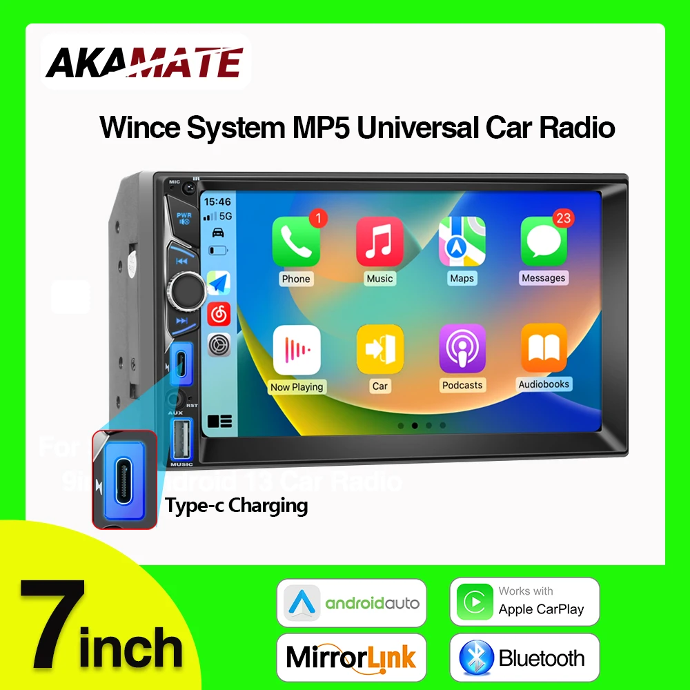 7 inch Car Radio MP5 Player Wired CarPlay Wired Android Auto Multimedia Player Car Stereo FM Bluetooth 2din Wince System