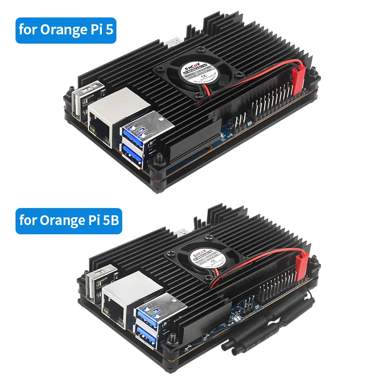 Orange Pi 5 Estojo de liga de alumínio, Metal ativo e passivo com ventilador, Caixa de proteção contra dissipadores de calor