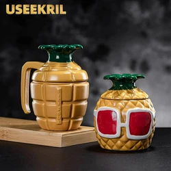 Hawaiian Pineapple Cups Creative Cocktail Glasses Cup Tiki Mugs Ceramic Mug With Lid Tiki Cups Funny Cup Bar Kitchen Accessories