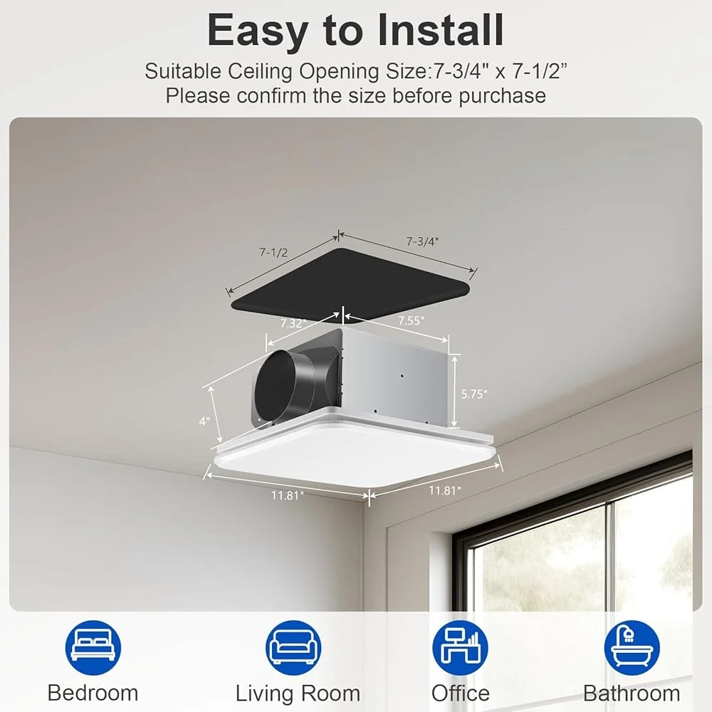 110 CFM الحمام مروحة العادم سوبر هادئة توفير الطاقة مروحة تهوية السقف سهلة التركيب موصل القناة المنزل مكتب فندق