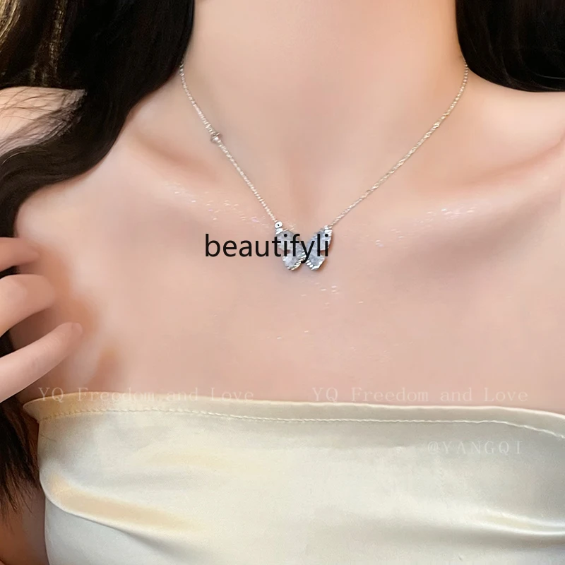 

Fairy Temperamental Butterfly Zircon Clavicle Chain Female New Double Layer Twin Pearl Necklace Accessories