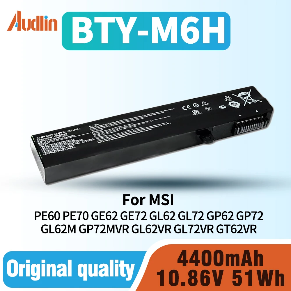 BTY-M6H Laptop Battery for MSI PE60 PE70 GE62 GL62VR GL72VR GT62VR MS-16J2 GE72 GL62 GL72 GP62 GP62MVR GP72 GL62M GP72MVR