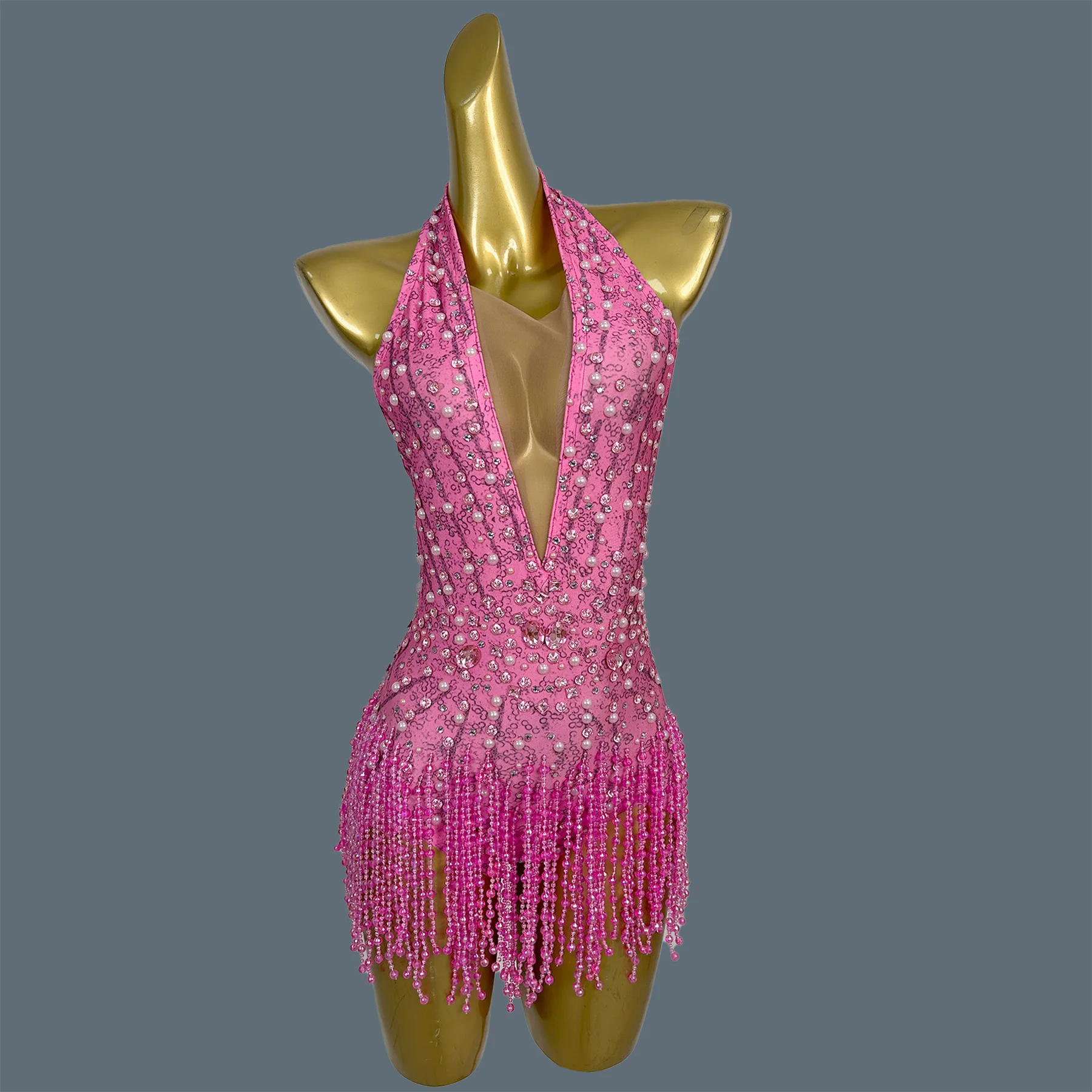 

Sexy Women Crystals Tassel Deep V Neck Sparkly Bodysuit Night Club Stage Performance Outfit Event Party Showgirl Wear Bingzhui