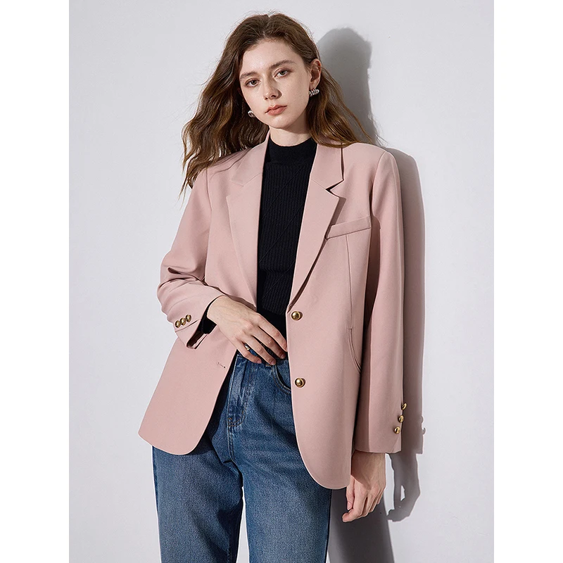 TOYOUTH-Chaqueta de manga larga con cuello esmoquin para mujer, Blazer con muescas y dos botones, para uso diario, otoño e invierno, 2024