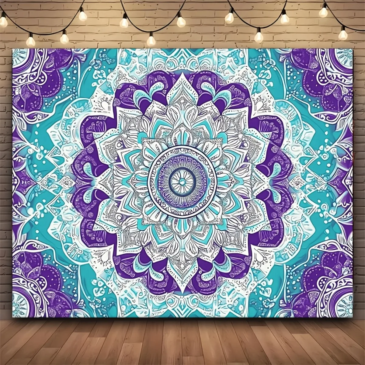 2D Plano, Banner 2D Plano, 1 Pieza Tapiz Bohemio Chic en Morado y Turquesa con Mandala - Arte de Pared Ombre para Dormitorio, Sa