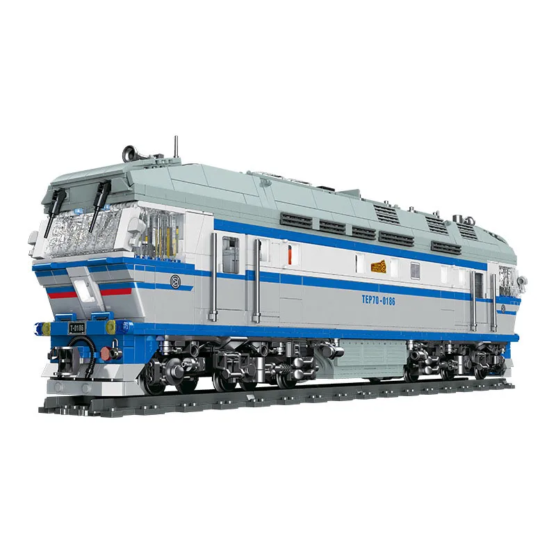 Classic Express Locomotive Building Block Railway Vehicle Soviet Union TEP70 Train Construction Brick Educational Toy With Light