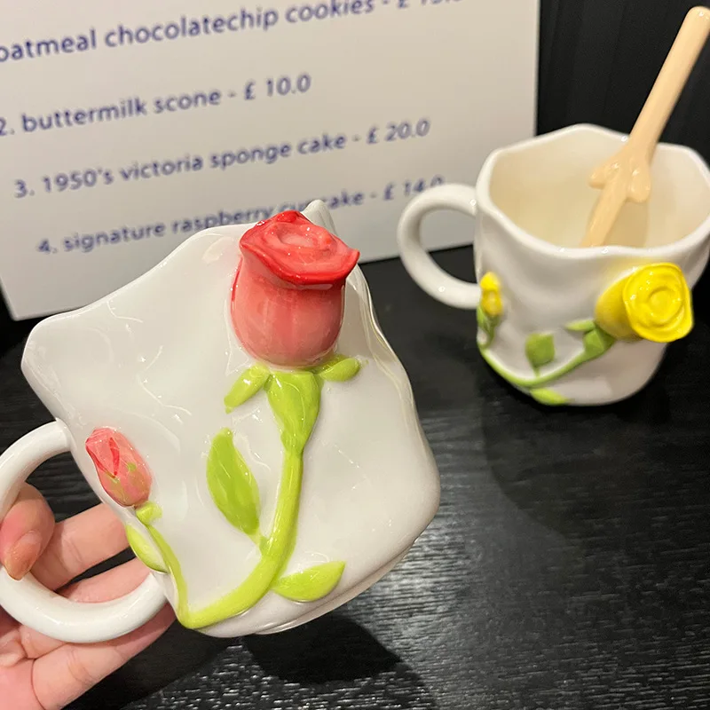 Underglaze Color Ceramic Cup Rose Water Coffee Cups Pastoral Style Girl High Appearance Level Household Korean Drinking Mug - Image 2