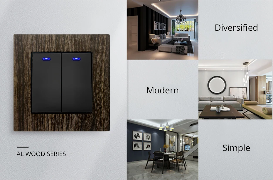 Wallpad Wood Texture Aluminum Alloy Panel EU Electrical Sockets And Wall Switches With LED 1 2 3 Gang 2 3 Way USB Charge Port