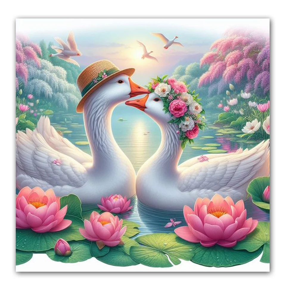 DIY بها بنفسك الماس اللوحة لوتس ليك أوزة جديد 2024 كامل جولة فسيفساء المشهد صورة عبر الابره عدة الفن حجر الراين ديكور المنزل Gi #1