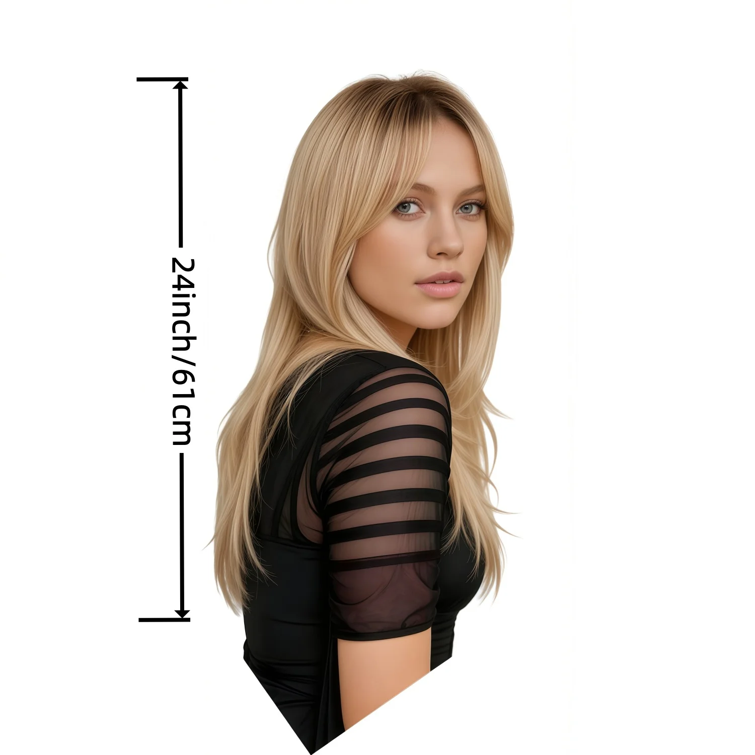 24 Inch Long Layered Gradient Blonde Wig With Curtain Bangs Heat Resistant Synthetic Fiber Women Cosplay Party