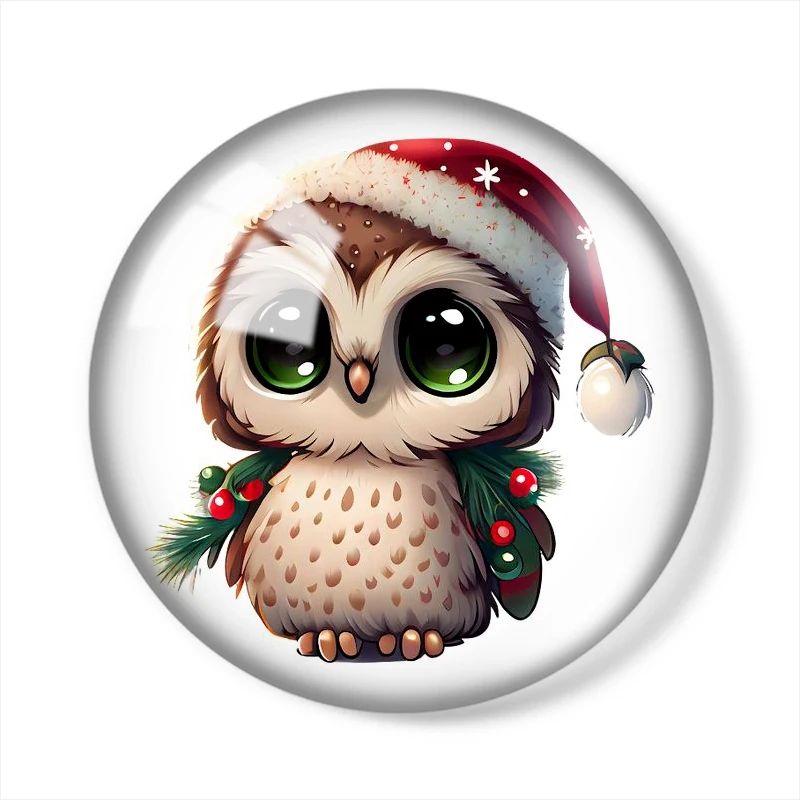 Christmas owl cute cartoon 10pcs 12mm/25mm/30mm Round photo glass cabochon demo flat backMaking findings