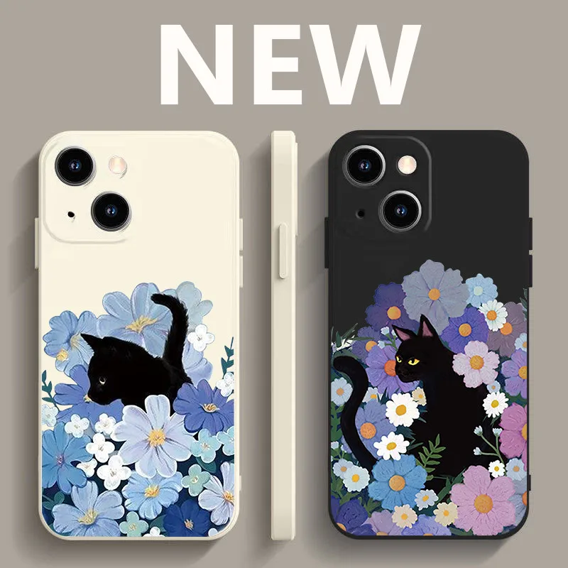 

Cute Cartoon Black Cat Phone Case For iPhone 17 16 15 11 12 14 13 Pro Max Mini X XS XR 7 Plus SE 16E Soft Silicone Cover Fundas