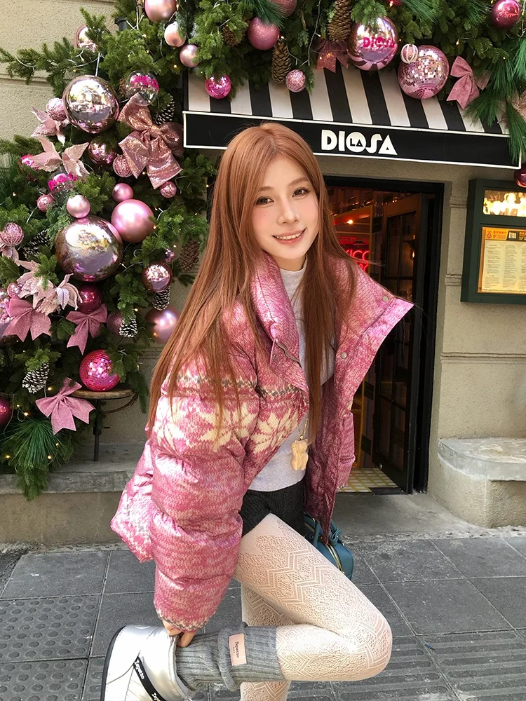 

Sakura Pink Duck down Jacket Thickened Winter Warm Casual Style Short Coat Mischief of Cookie Limited Quantity Available