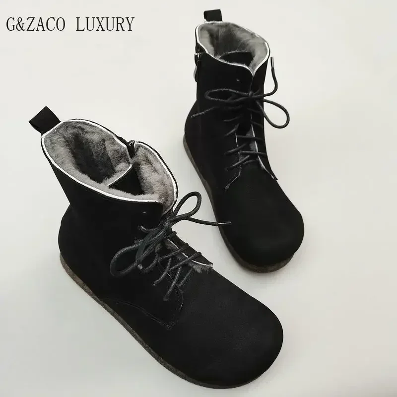 winter boots genuine Leather sheepski men's boots women's wool shoes flat soft oxford sole snow boots unisex sheep fur shoes 43