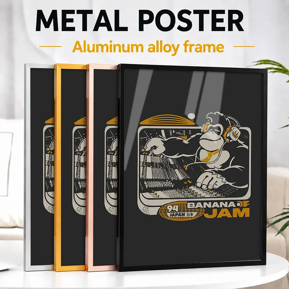 Banana Jam DJ Gorilla Metal Poster With Aluminum Alloy Frame Personalized Photo Bold Concert Style Wall Art For Recording Studio